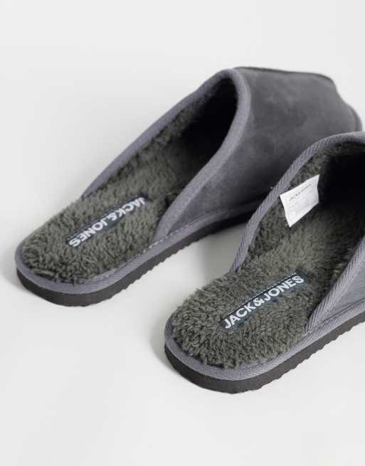 Jack & Jones faux suede slip on slipper in gray, 4 of 4