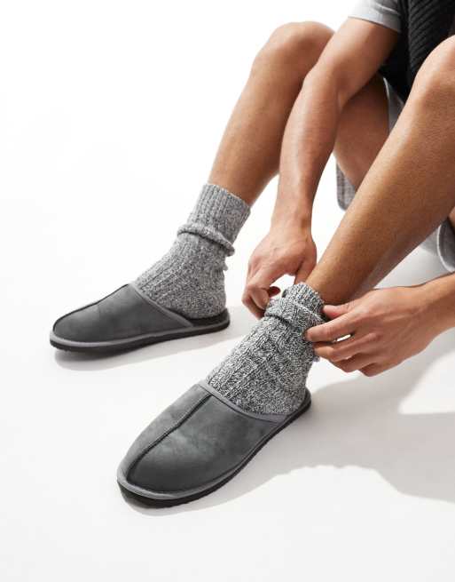 Jack & Jones faux suede slip on slipper in grey , 2 of 4