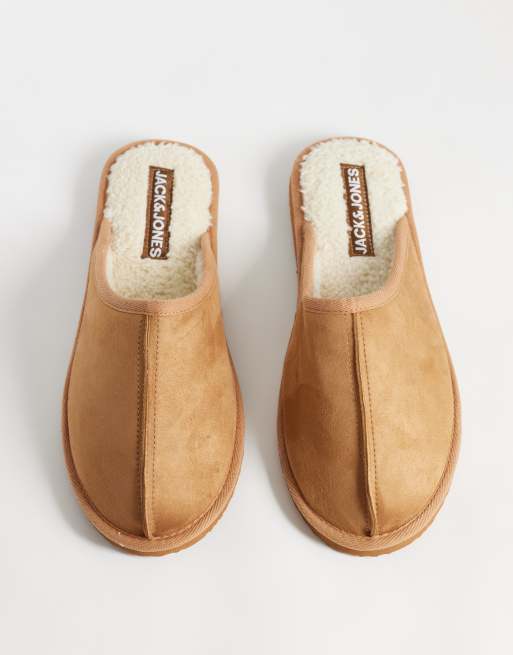 Jack & Jones faux suede slip on slipper in tan, 2 of 4
