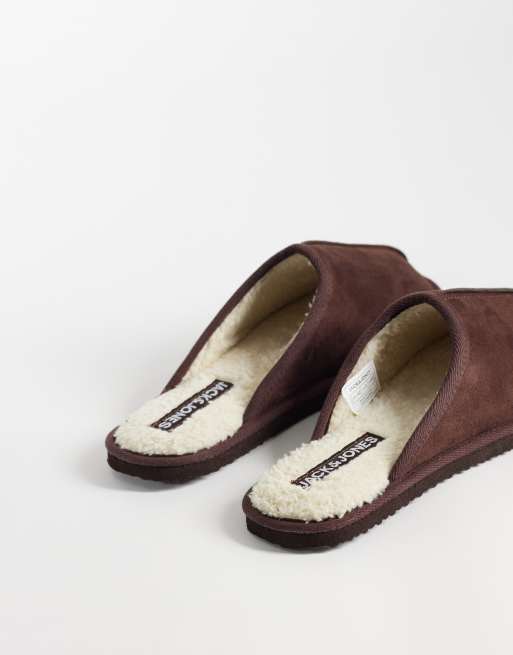 Jack & Jones faux suede slip-on slippers in brown, 4 of 4