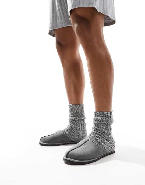 Jack & Jones faux suede slip on slippers in grey - view 1