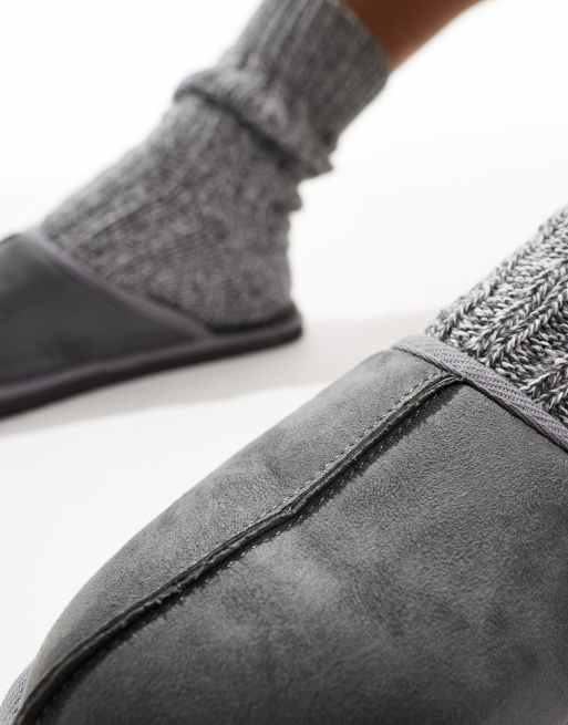 Jack & Jones faux suede slip on slippers in grey , 3 of 4