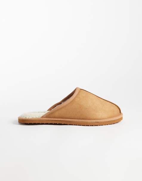 Jack & Jones faux suede slip-on slippers in tan - view 1