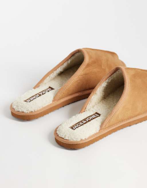 Jack & Jones faux suede slip-on slippers in tan, 4 of 4