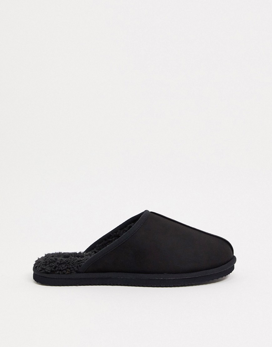 Jack & Jones faux-suede slipper in tan-Black
