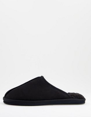 Jack & Jones faux suede slippers in black
