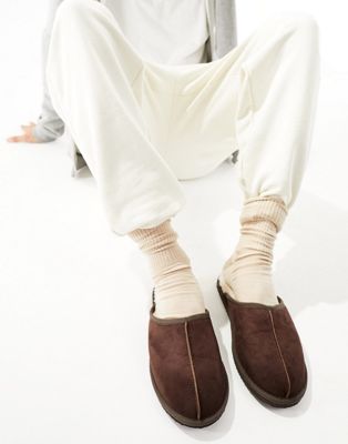 Jack & Jones faux suede slippers in brown
