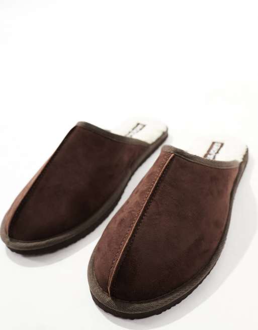 Jack Jones faux-suede slippers in brown ASOS