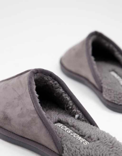 Jack Jones faux suede slippers in gray