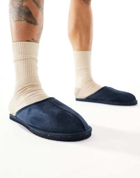 Jack & Jones faux suede slippers in navy - view 1