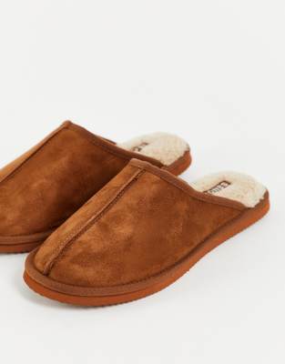 Jack & Jones Faux Suede Slippers In Tan-brown In Brown