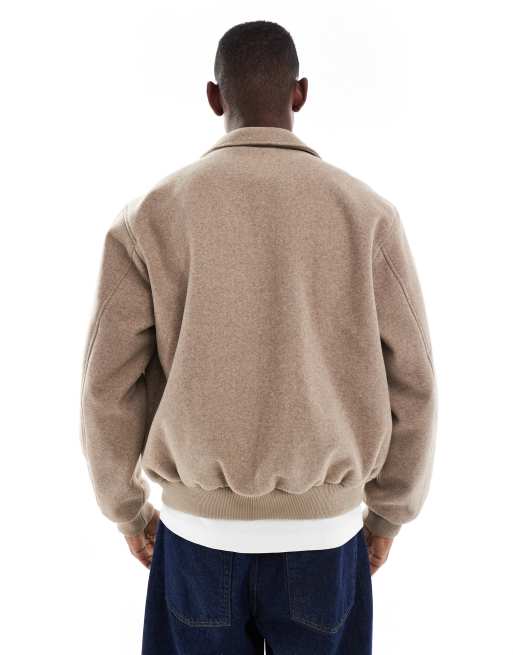 Jack & Jones faux wool bomber jacket with collar in beige, 3 of 5