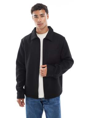 Jack & Jones faux wool shacket in black