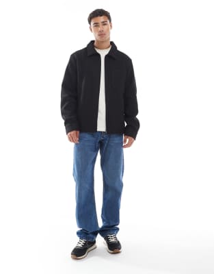 Jack & Jones Faux Wool Shacket In Black