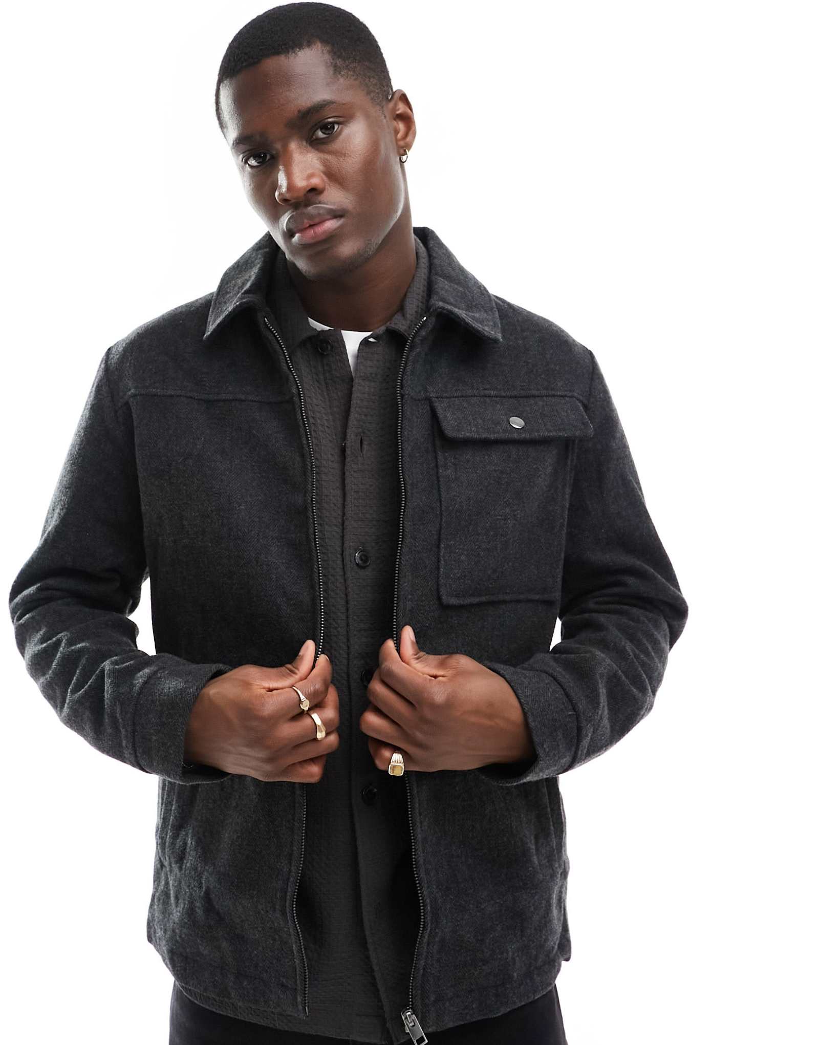 Жакет из искусственной шерсти Jack &Jones серого цвета