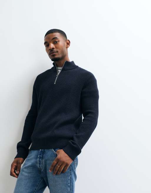 Jack & Jones Feinstrick-Pullover mit Viertelreißverschluss in Marineblau, 2 von 5