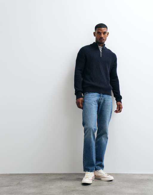 Jack & Jones Feinstrick-Pullover mit Viertelreißverschluss in Marineblau, 3 von 5