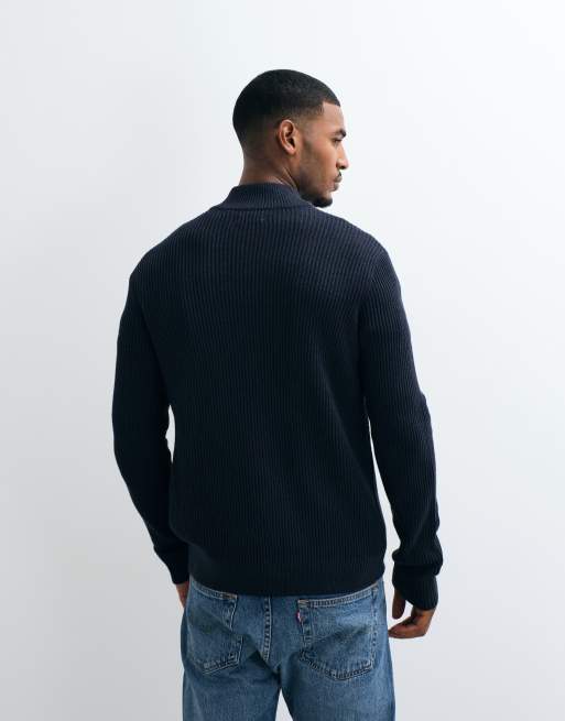 Jack & Jones Feinstrick-Pullover mit Viertelreißverschluss in Marineblau, 5 von 5
