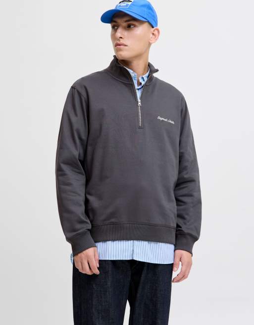 Jack & Jones - Felpa color asfalto con zip corta