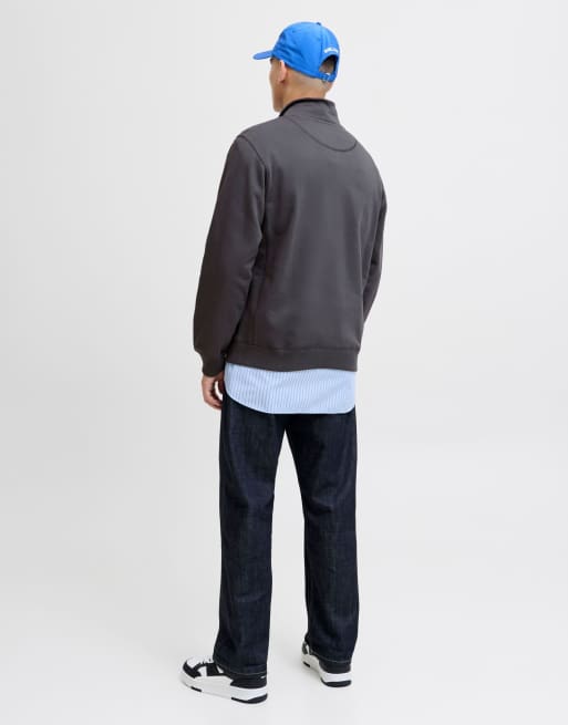 Jack & Jones - Felpa color asfalto con zip corta, 2 di 7