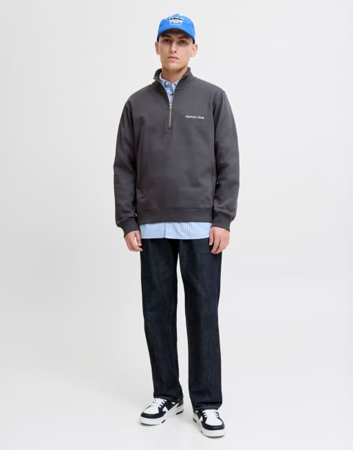 Jack & Jones - Felpa color asfalto con zip corta, 3 di 7