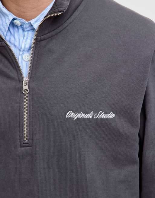 Jack & Jones - Felpa color asfalto con zip corta, 5 di 7