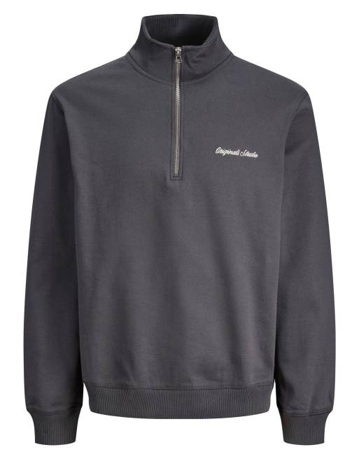 Jack & Jones - Felpa color asfalto con zip corta, 7 di 7