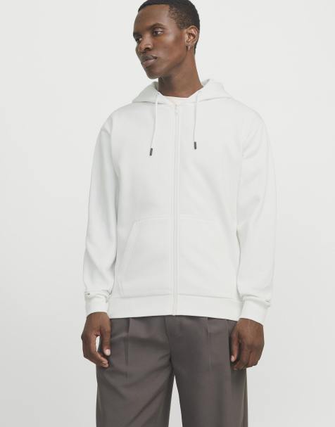 Jack & Jones felpa con cappuccio e zip in Cloud Dancer - view 1