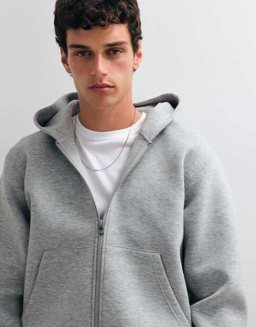 Jack & Jones - Felpa con cappuccio grigio chiaro stile sub con zip doppia, 4 di 5
