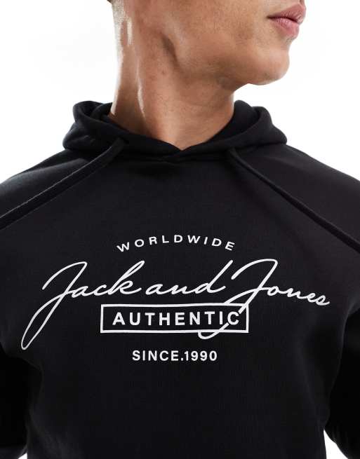 Jack & Jones - Felpa con cappuccio nera con scritta del logo , 3 di 4