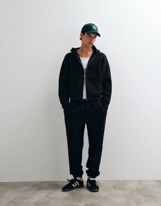 Jack & Jones - Felpa con cappuccio nera in scuba con zip doppia, 3 di 5