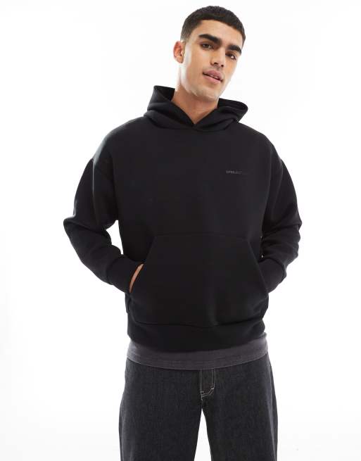 Jack & Jones - Felpa con cappuccio oversize in tessuto scuba nera