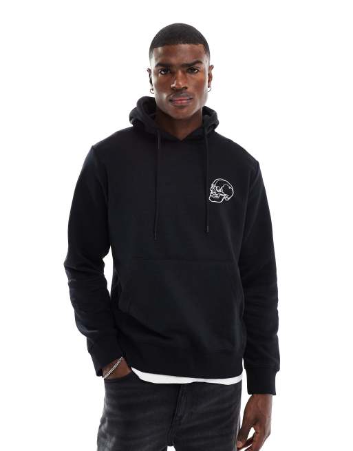 Jack & Jones - Felpa con cappuccio oversize nera con stampa di teschi sul retro , 3 di 4