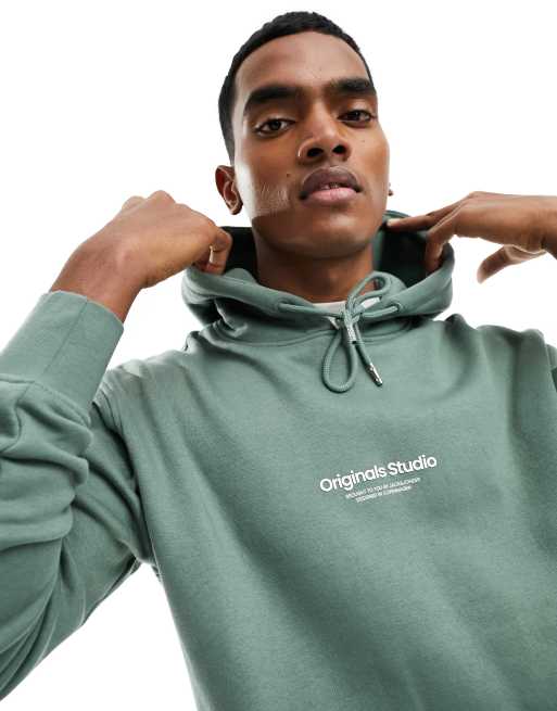 Jack & Jones - Felpa con cappuccio oversize verde con logo 