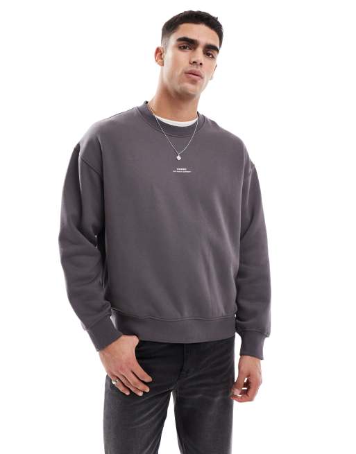 Jack & Jones - Felpa girocollo oversize grigio scuro con stampa sul retro, 2 di 4