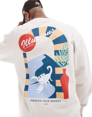 Jack & Jones - Felpa oversize grigia con stampa di Michelangelo sulla