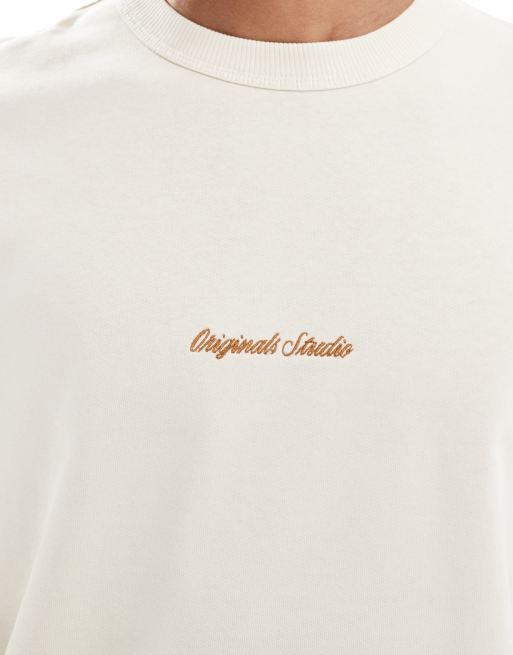 Jack & Jones - Felpa oversize color crema con logo ricamato, 5 di 5