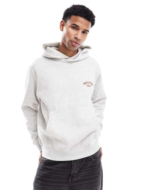 Jack & Jones - Felpa oversize color grigio chiaro con cappuccio e stampa sul retro, 3 di 4