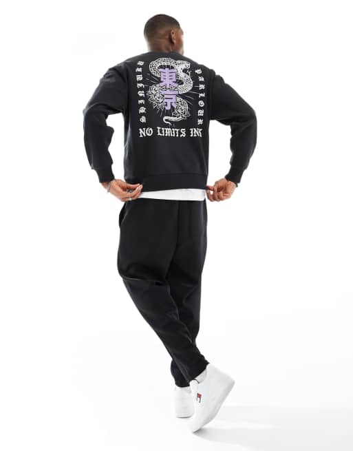 Jack & Jones - Felpa oversize girocollo nera con stampa di serpente sul retro , 3 di 4