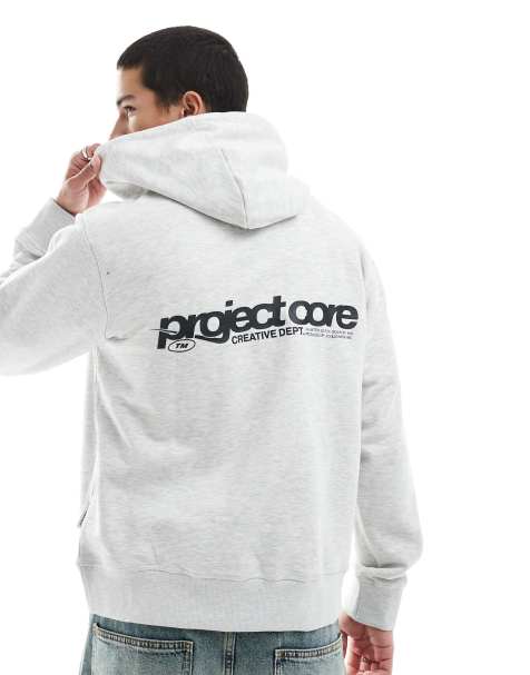 Jack & Jones - Felpa oversize grigia con cappuccio e scritta stampata sul retro - view 1