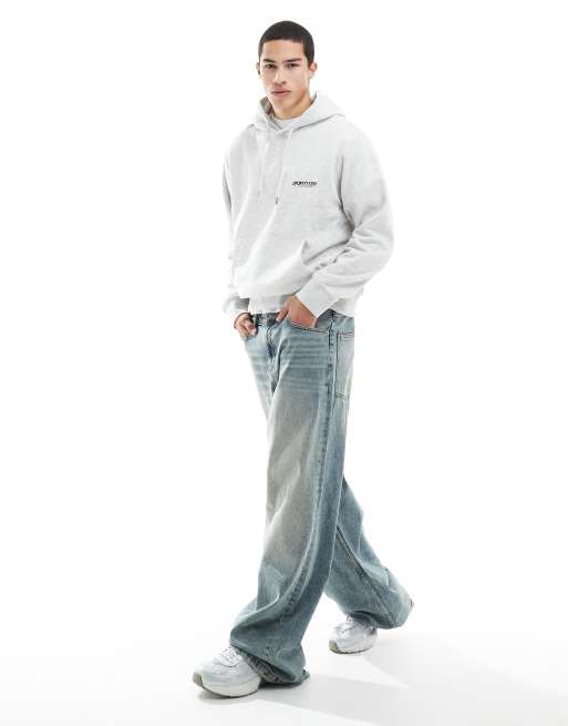 Jack & Jones - Felpa oversize grigia con cappuccio e scritta stampata sul retro, 3 di 4