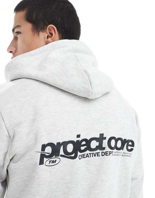 Jack & Jones - Felpa oversize grigia con cappuccio e scritta stampata sul retro, 4 di 4