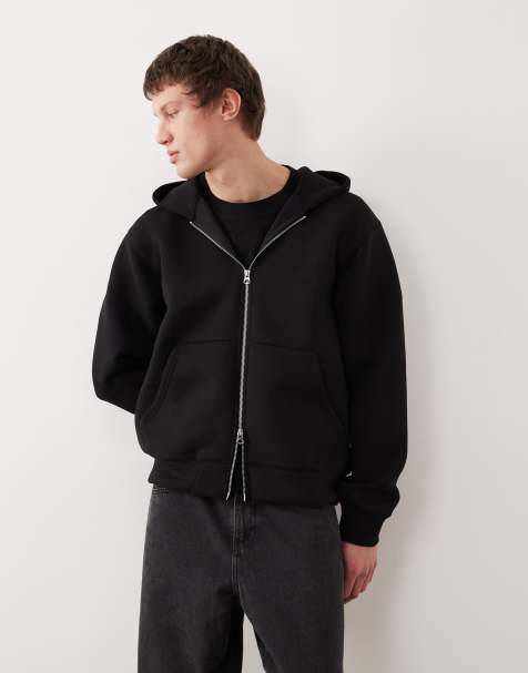 Jack & Jones - Felpa oversize in tessuto effetto scuba nera con cappuccio e doppia zip - view 1