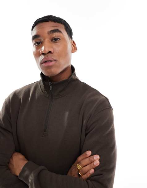 Jack & Jones - Felpa oversize marrone con zip corta - view 1