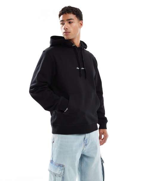Jack & Jones - Felpa oversize nera con cappuccio e logo ricamato - view 1
