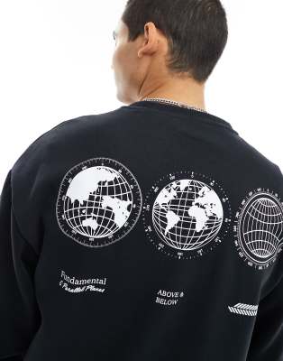 Jack & Jones - Felpa oversize nera con mappamondo sulla schiena
