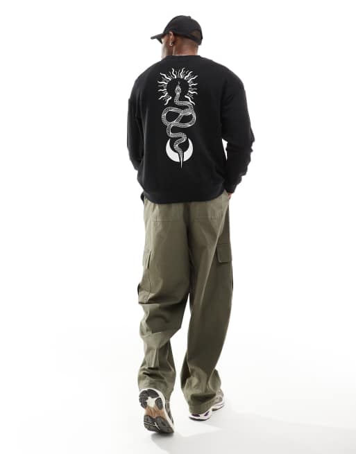 Jack & Jones - Felpa oversize nera con stampa di serpente sul retro