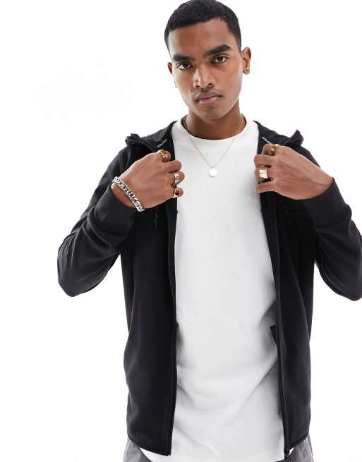 Jack & Jones - Felpa tecnica con cappuccio e zip colore nero 