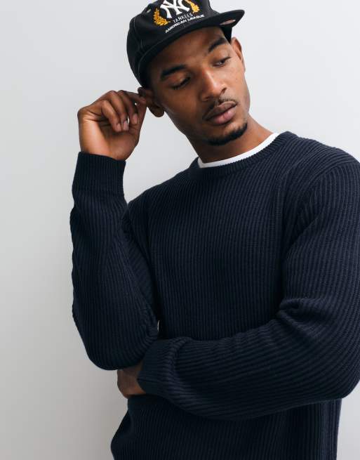 Jack & Jones fijngebreide trui in navy, 2 van 5