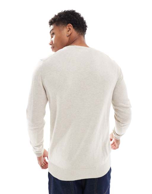 Jack & Jones fine gauge crew neck jumper in beige, 3 of 4